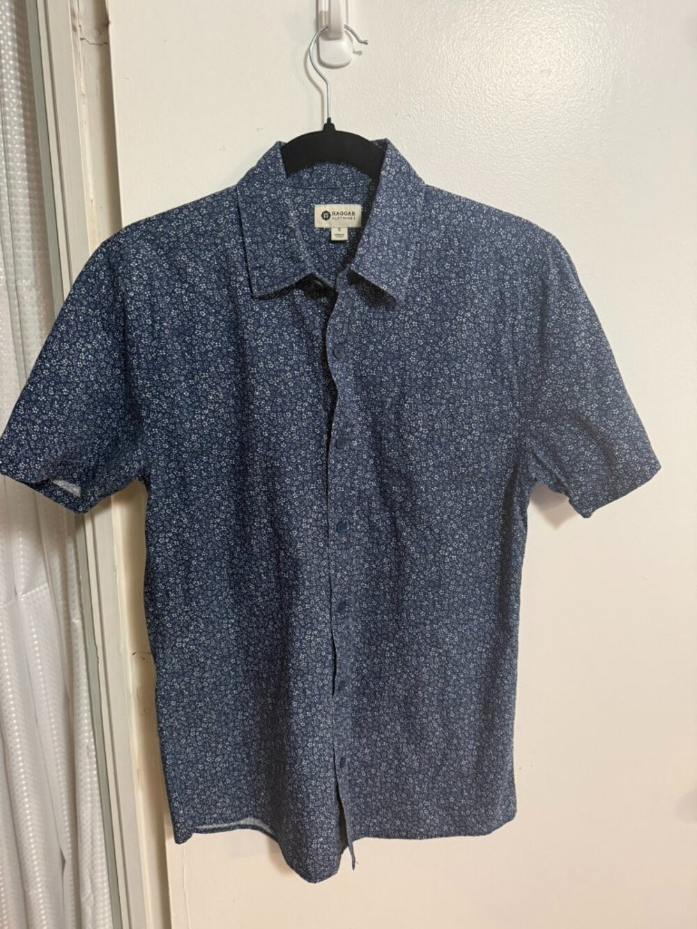 Haggar Clothing Blue (with White Spots) Button-up Shirt (Size S)